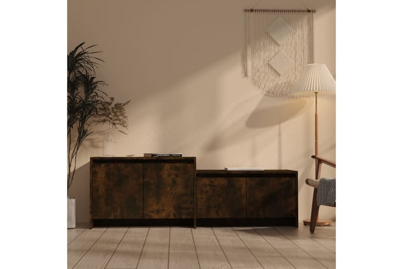 TV-bänk rökfärgad ek 146,5x35x50 cm spånskiva - Brun - Möbler - Tv möbel & mediamöbel - TV bänk & mediabänk