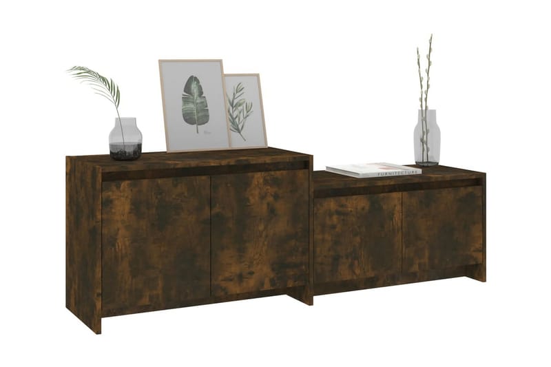 TV-bänk rökfärgad ek 146,5x35x50 cm spånskiva - Brun - Möbler - Tv möbel & mediamöbel - TV bänk & mediabänk