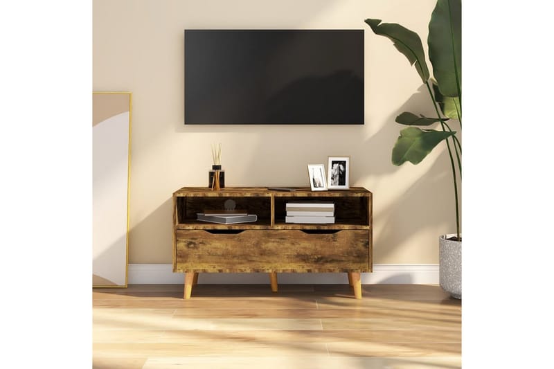 Tv-bänk rökt ek 90x40x48,5 cm spånskiva - Brun - Möbler - Tv möbel & mediamöbel - TV bänk & mediabänk
