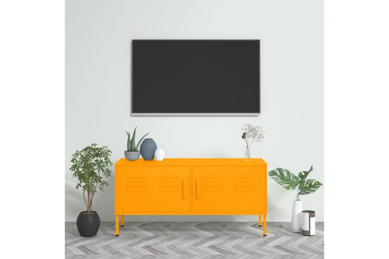 Tv-bänk senapsgul 105x35x50 cm stål - Gul - TV bänk & mediabänk