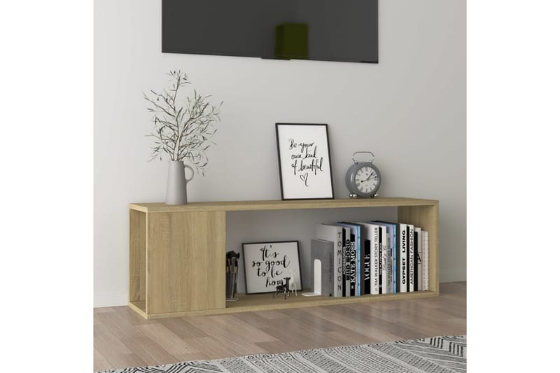 TV-bänk sonoma-ek 100x24x32 cm spånskiva - Brun - Möbler - Tv möbel & mediamöbel - TV bänk & mediabänk