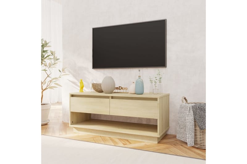 TV-bänk sonoma ek 102x41x44 cm spånskiva - Beige - Möbler - Tv möbel & mediamöbel - TV bänk & mediabänk