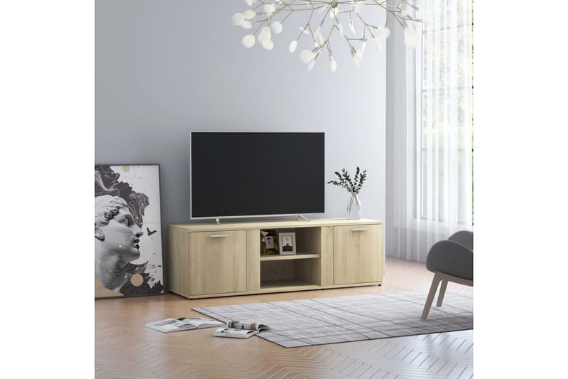TV-bänk sonoma-ek 120x34x37 cm spånskiva - Brun - Möbler - Tv möbel & mediamöbel - TV bänk & mediabänk