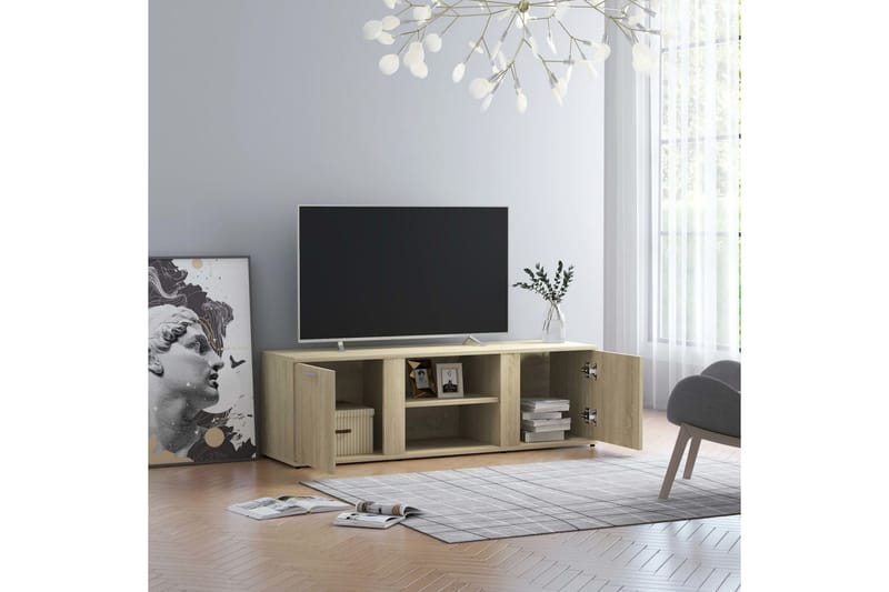 TV-bänk sonoma-ek 120x34x37 cm spånskiva - Brun - Möbler - Tv möbel & mediamöbel - TV bänk & mediabänk