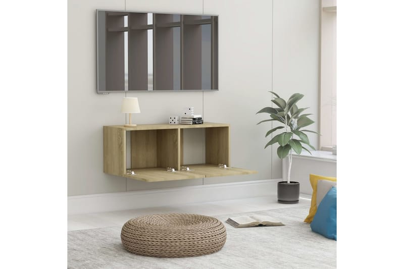 TV-bänk sonoma-ek 80x30x30 cm spånskiva - Brun - Möbler - Tv möbel & mediamöbel - TV bänk & mediabänk