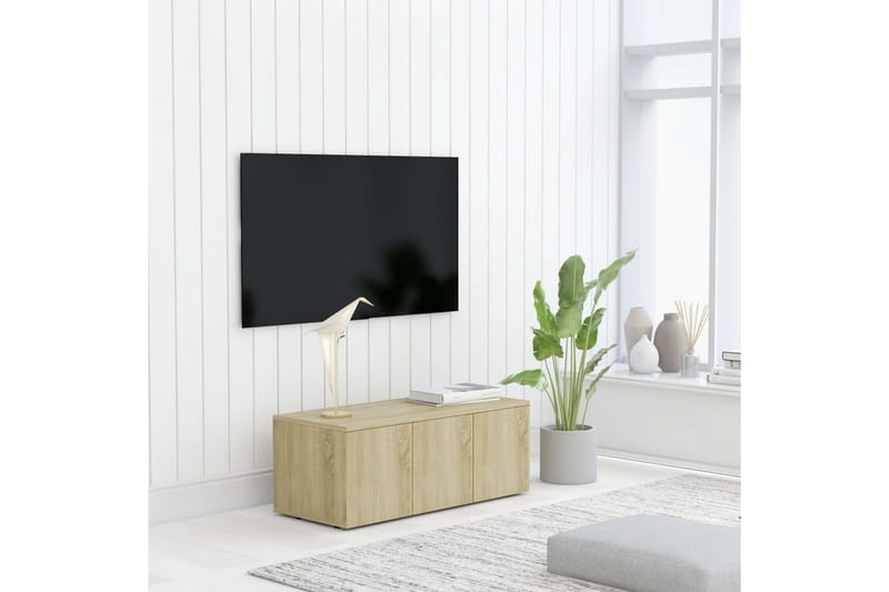 TV-bänk sonoma-ek 80x34x30 cm spånskiva - Brun - Möbler - Tv möbel & mediamöbel - TV bänk & mediabänk
