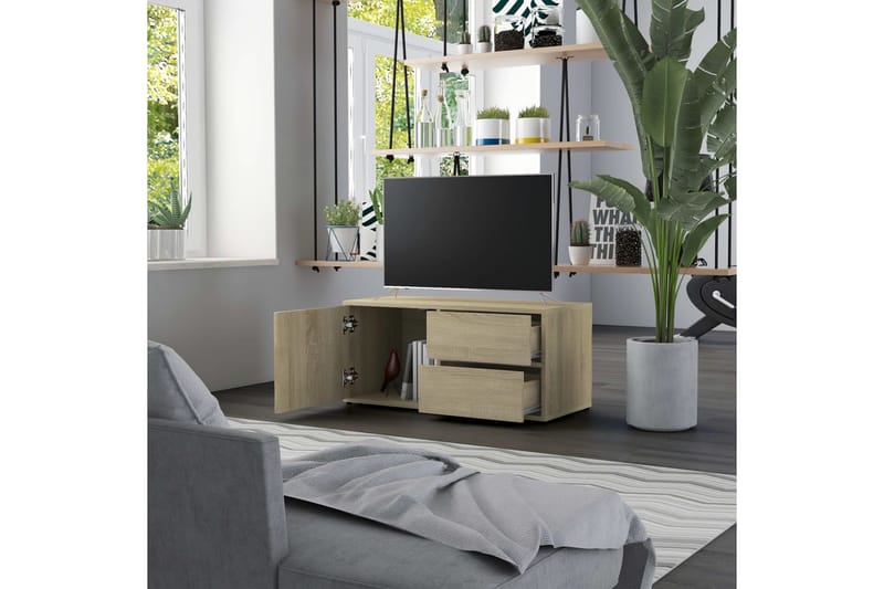 TV-bänk sonoma-ek 80x34x36 cm spånskiva - Brun - Möbler - Tv möbel & mediamöbel - TV bänk & mediabänk