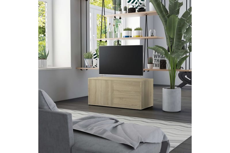 TV-bänk sonoma-ek 80x34x36 cm spånskiva - Brun - Möbler - Tv möbel & mediamöbel - TV bänk & mediabänk