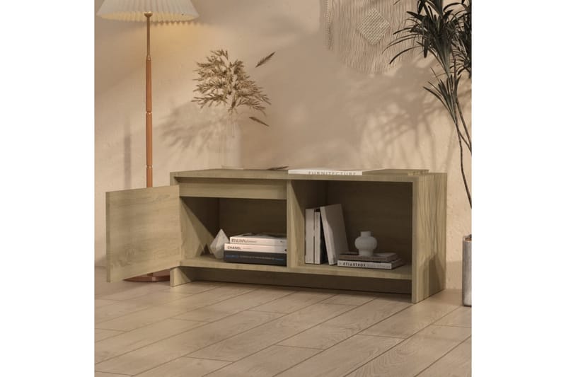 TV-bänk sonoma-ek 90x35x40 cm spånskiva - Beige - Möbler - Tv möbel & mediamöbel - TV bänk & mediabänk