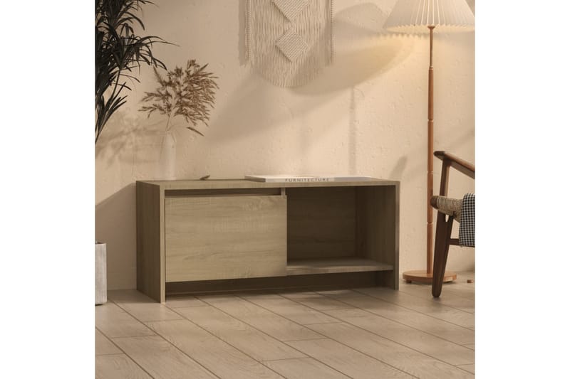 TV-bänk sonoma-ek 90x35x40 cm spånskiva - Beige - Möbler - Tv möbel & mediamöbel - TV bänk & mediabänk