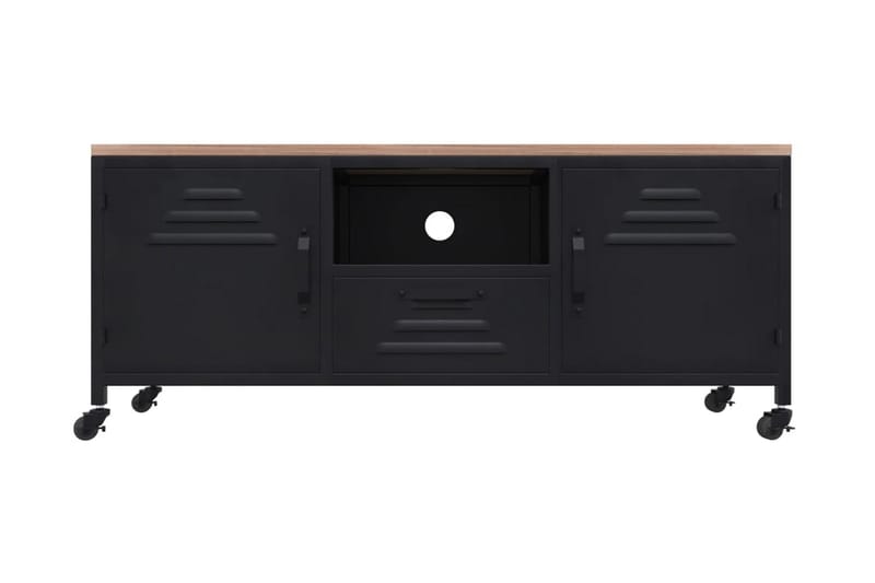 Tv-bänk svart 110x30x43 cm järn och massivt granträ - Svart - Möbler - Tv möbel & mediamöbel - TV bänk & mediabänk
