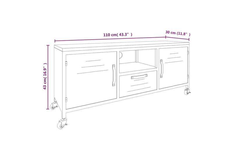 Tv-bänk svart 110x30x43 cm järn och massivt granträ - Svart - TV bänk & mediabänk