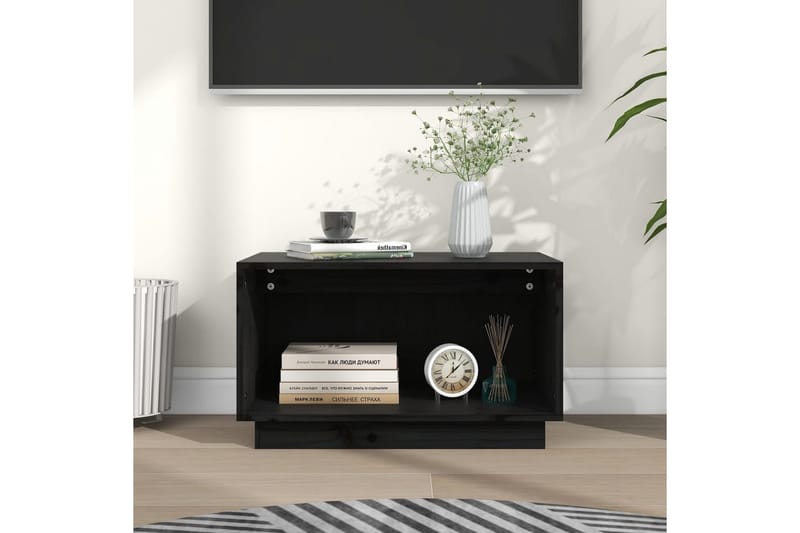Tv-bänk svart 60x35x35 cm massiv furu - Svart - Möbler - Tv möbel & mediamöbel - TV bänk & mediabänk