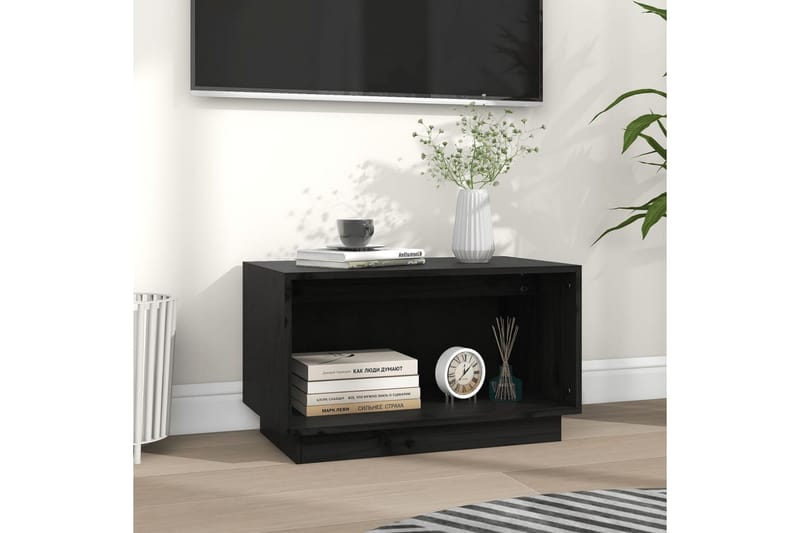 Tv-bänk svart 60x35x35 cm massiv furu - Svart - Möbler - Tv möbel & mediamöbel - TV bänk & mediabänk