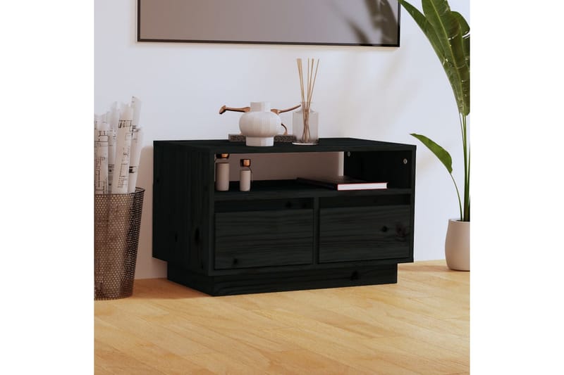 Tv-bänk svart 60x35x37 cm massiv furu - Svart - Möbler - Tv möbel & mediamöbel - TV bänk & mediabänk