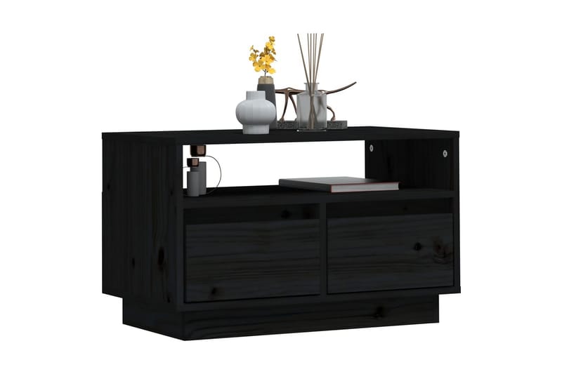 Tv-bänk svart 60x35x37 cm massiv furu - Svart - Möbler - Tv möbel & mediamöbel - TV bänk & mediabänk
