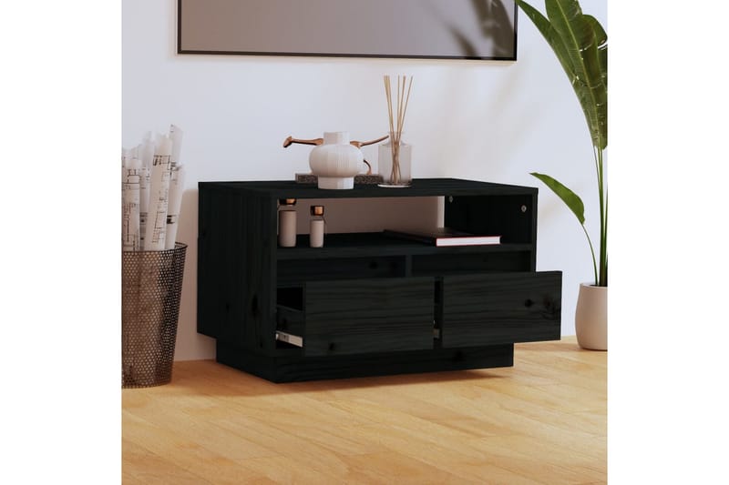 Tv-bänk svart 60x35x37 cm massiv furu - Svart - Möbler - Tv möbel & mediamöbel - TV bänk & mediabänk