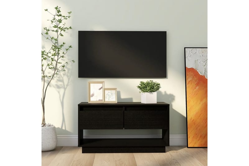 Tv-bänk svart 74x34x40 cm massiv furu - Svart - Möbler - Tv möbel & mediamöbel - TV bänk & mediabänk