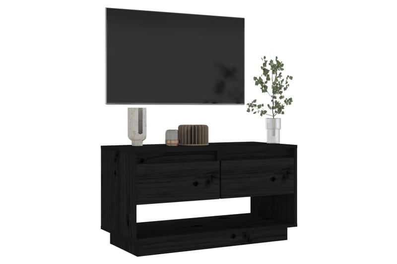 Tv-bänk svart 74x34x40 cm massiv furu - Svart - Möbler - Tv möbel & mediamöbel - TV bänk & mediabänk