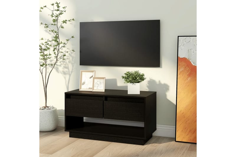 Tv-bänk svart 74x34x40 cm massiv furu - Svart - Möbler - Tv möbel & mediamöbel - TV bänk & mediabänk