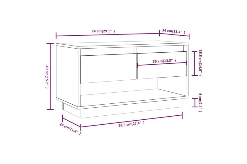 Tv-bänk svart 74x34x40 cm massiv furu - Svart - Möbler - Tv möbel & mediamöbel - TV bänk & mediabänk