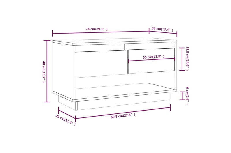 Tv-bänk svart 74x34x40 cm massiv furu - Svart - TV bänk & mediabänk