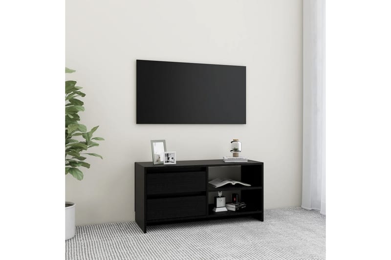 TV-bänk svart 80x31x39 cm massiv furu - Svart - Möbler - Tv möbel & mediamöbel - TV bänk & mediabänk