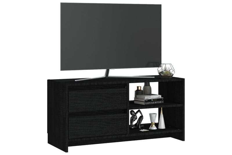 TV-bänk svart 80x31x39 cm massiv furu - Svart - Möbler - Tv möbel & mediamöbel - TV bänk & mediabänk