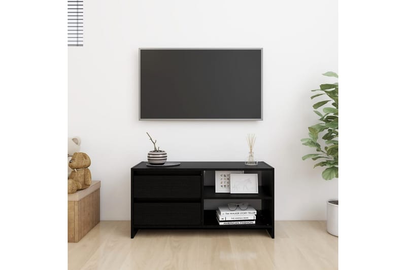 TV-bänk svart 80x31x39 cm massiv furu - Svart - Möbler - Tv möbel & mediamöbel - TV bänk & mediabänk
