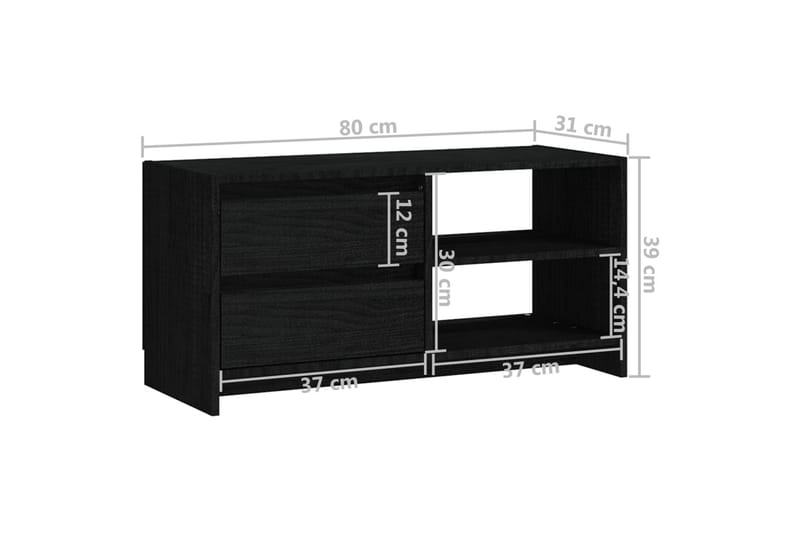 TV-bänk svart 80x31x39 cm massiv furu - Svart - Möbler - Tv möbel & mediamöbel - TV bänk & mediabänk