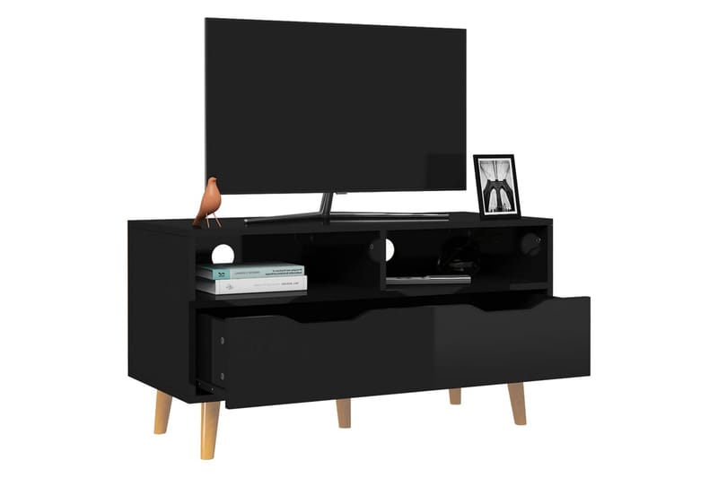 Tv-bänk svart högglans 90x40x48,5 cm spånskiva - Svart - TV bänk & mediabänk