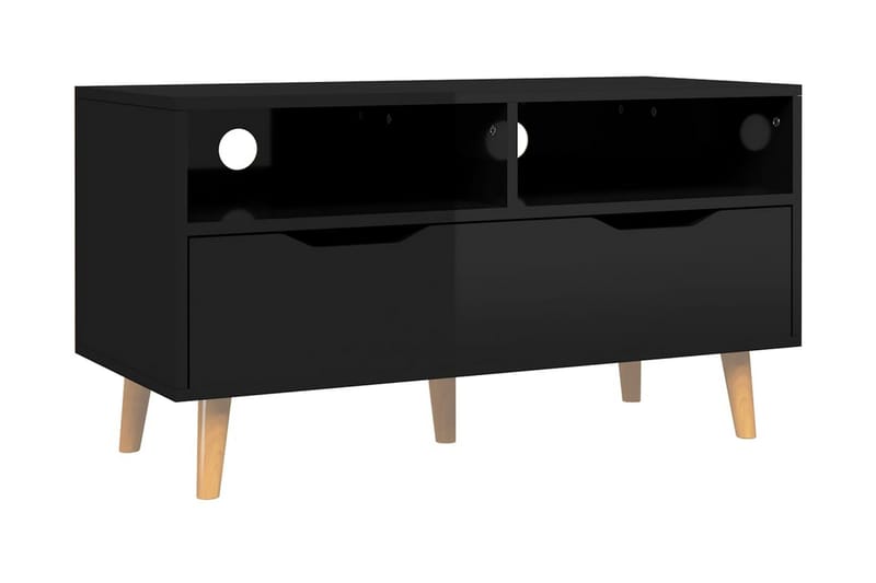 Tv-bänk svart högglans 90x40x48,5 cm spånskiva - Svart - Möbler - Tv möbel & mediamöbel - TV bänk & mediabänk