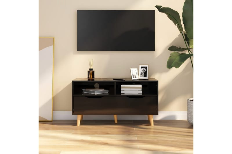 Tv-bänk svart högglans 90x40x48,5 cm spånskiva - Svart - Möbler - Tv möbel & mediamöbel - TV bänk & mediabänk
