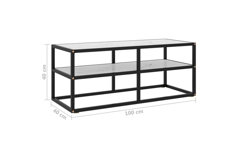 Tv-bänk svart med vit marmor glas 100x40x40 cm - Svart - Möbler - Tv möbel & mediamöbel - TV bänk & mediabänk