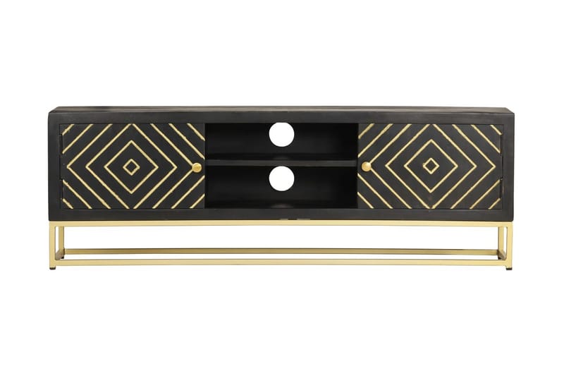 TV-bänk svart och guld 120x30x40 cm massivt mangoträ - Svart - Möbler - Tv möbel & mediamöbel - TV bänk & mediabänk