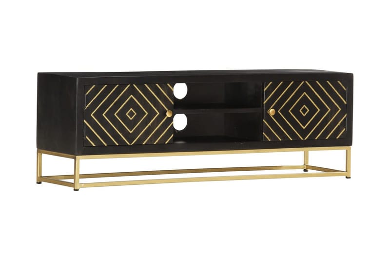 TV-bänk svart och guld 120x30x40 cm massivt mangoträ - Svart - Möbler - Tv möbel & mediamöbel - TV bänk & mediabänk