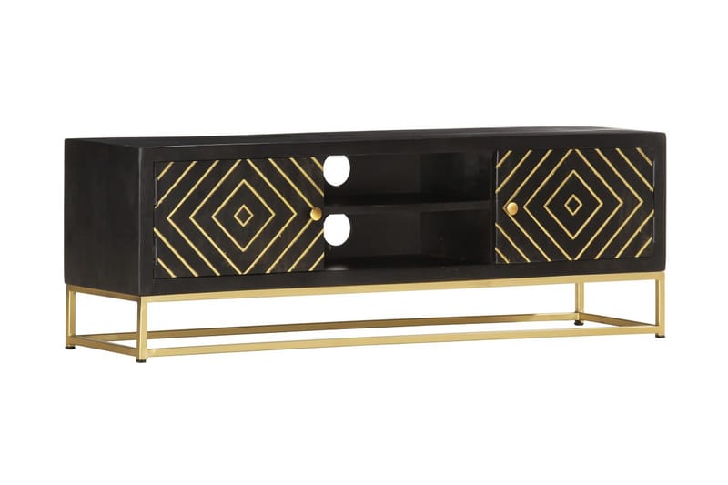 TV-bänk svart och guld 120x30x40 cm massivt mangoträ - Svart - Möbler - Tv möbel & mediamöbel - TV bänk & mediabänk