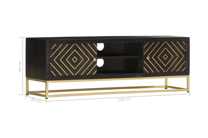 TV-bänk svart och guld 120x30x40 cm massivt mangoträ - Svart - Möbler - Tv möbel & mediamöbel - TV bänk & mediabänk