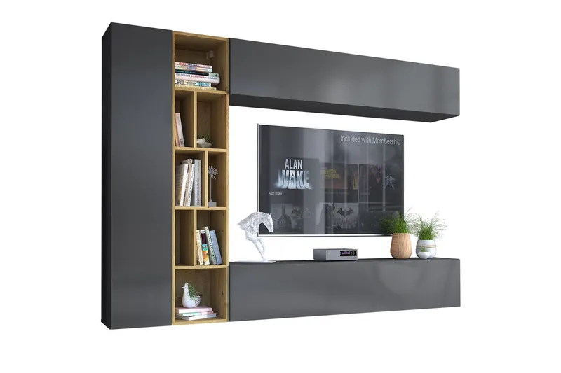 Tv-bänk - Svart|Ek - Möbler - Tv möbel & mediamöbel - TV bänk & mediabänk