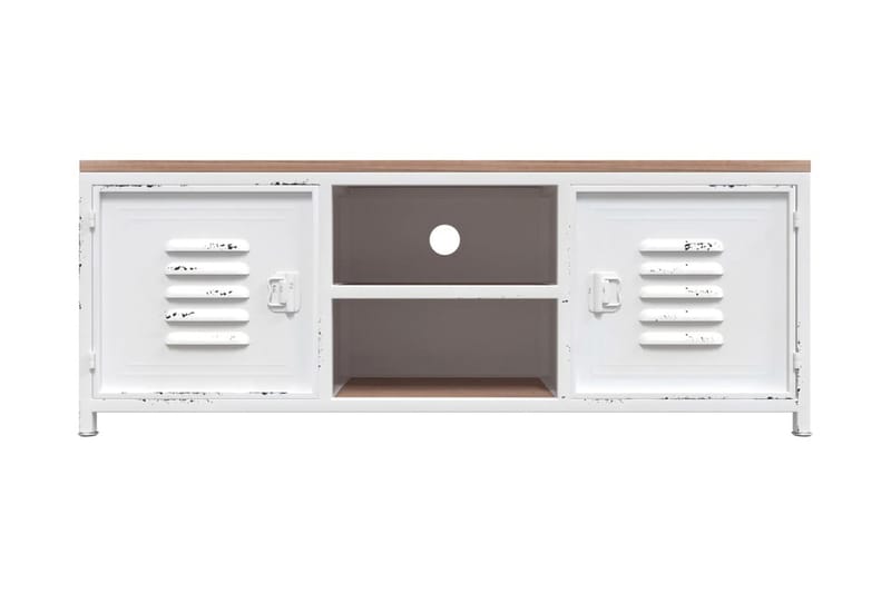 Tv-bänk vit 110x30x40 cm järn och massivt granträ - Vit - Möbler - Tv möbel & mediamöbel - TV bänk & mediabänk