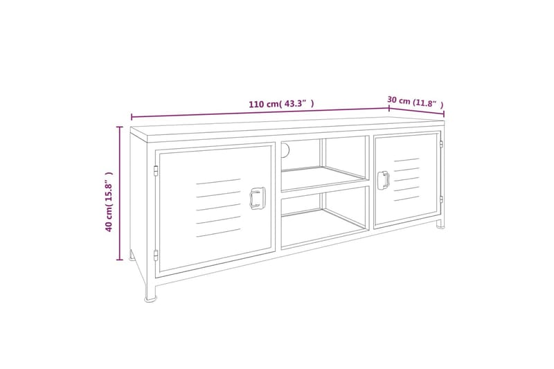 Tv-bänk vit 110x30x40 cm järn och massivt granträ - Vit - TV bänk & mediabänk