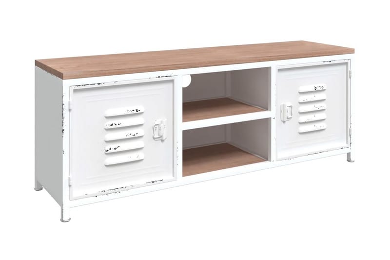 Tv-bänk vit 110x30x40 cm järn och massivt granträ - Vit - Möbler - Tv möbel & mediamöbel - TV bänk & mediabänk