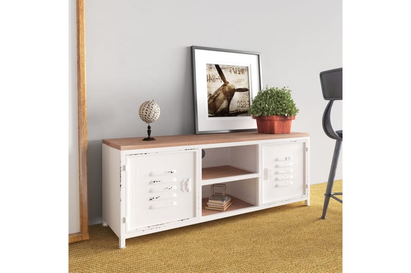 Tv-bänk vit 110x30x40 cm järn och massivt granträ - Vit - Möbler - Tv möbel & mediamöbel - TV bänk & mediabänk