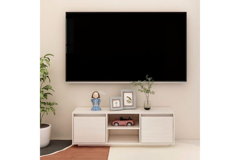 TV-bänk vit 110x30x40 cm massiv furu - Vit - TV bänk & mediabänk