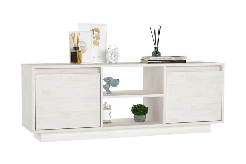 TV-bänk vit 110x30x40 cm massiv furu - Vit - Möbler - Tv möbel & mediamöbel - TV bänk & mediabänk