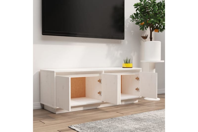Tv-bänk vit 110x34x40 cm massiv furu - Vit - Möbler - Tv möbel & mediamöbel - TV bänk & mediabänk