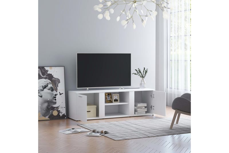 TV-bänk vit 120x34x37 cm spånskiva - Vit - Möbler - Tv möbel & mediamöbel - TV bänk & mediabänk