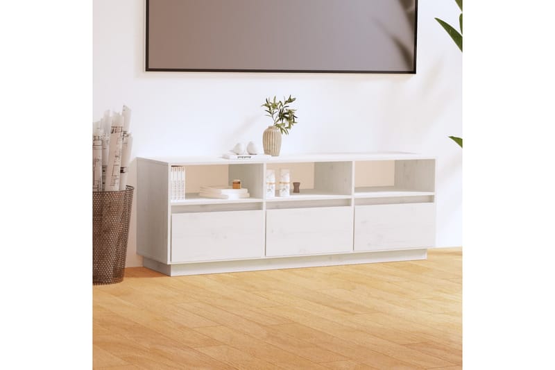 Tv-bänk vit 140x37x50 cm massiv furu - Vit - TV bänk & mediabänk
