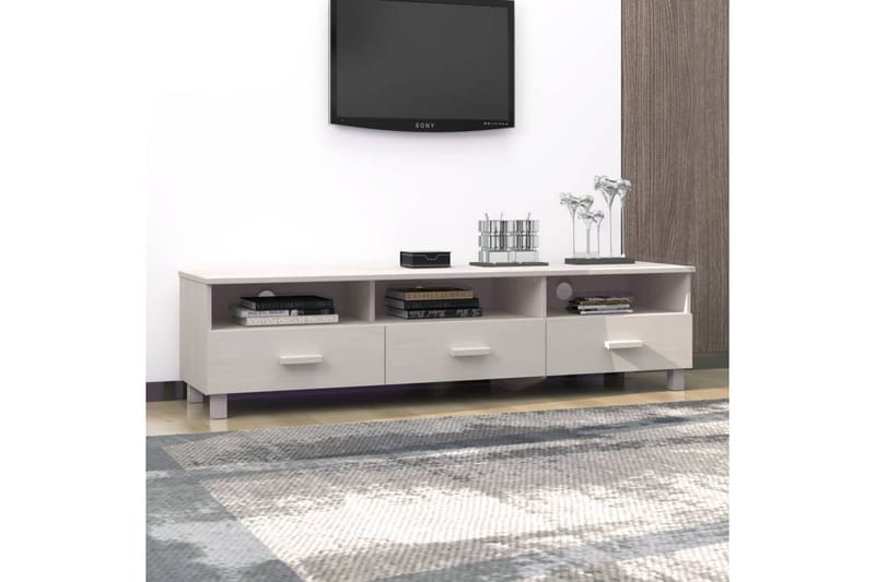 TV-bänk vit 158x40x40 cm massiv furu - Vit - Möbler - Tv möbel & mediamöbel - TV bänk & mediabänk