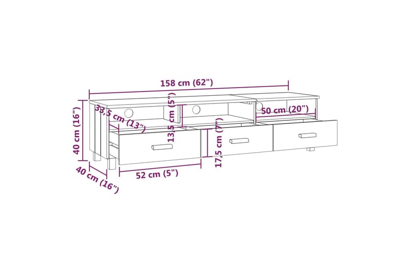 TV-bänk vit 158x40x40 cm massiv furu - Vit - Möbler - Tv möbel & mediamöbel - TV bänk & mediabänk